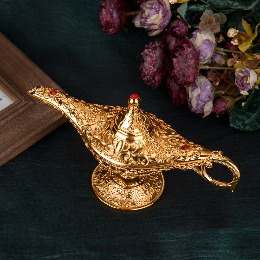 Genie Ornate Aladdin Brass Lamp Incense Burner for Classic Decoration Light Lamp 