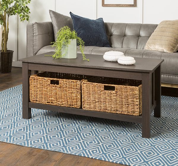 51 Coffee Tables With Storage To, Black Coffee Table With Wicker Baskets