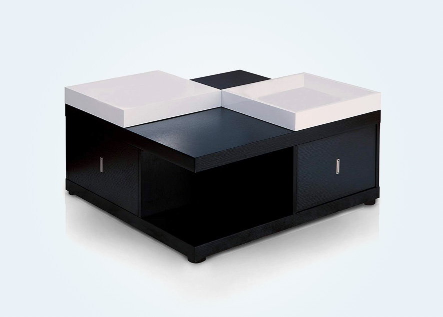 Square Black Coffee Table With Storage, Black Square Coffee Table Tray