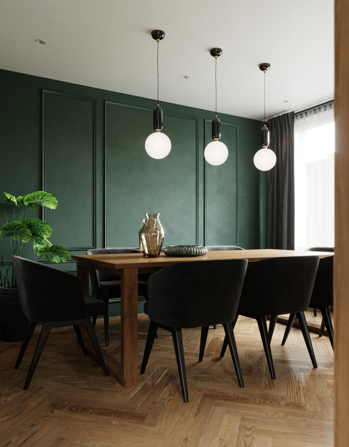 Emerald Green Accent Wall Paneling, Emerald Green Dining Room Walls