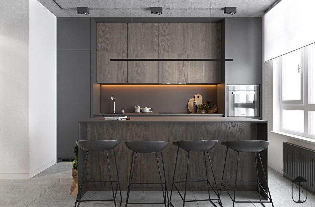 Grey Modern Industrial Apartment Interiors