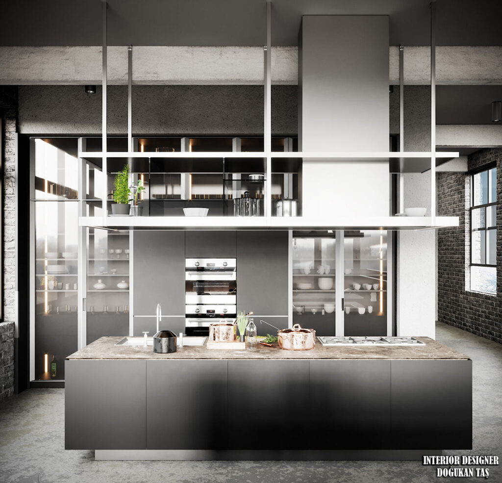 Grey Modern Industrial Apartment Interiors