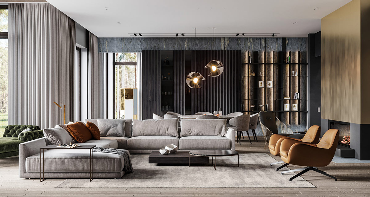 Grey Gold And Green Home Interior, How To Design A Grey Sofa Living Room