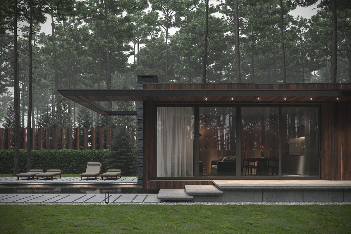 Modern Single Story Forest House With Pool In Ukraine
