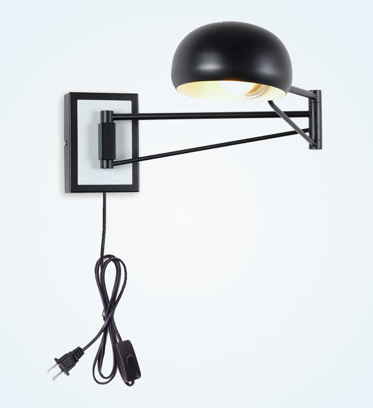 Wall Mounted Plug In Reading Light With Round Black Metal Shade Adjustable Swivel Arm Interior Design Ideas - Wall Mounted Reading Lights Plug In