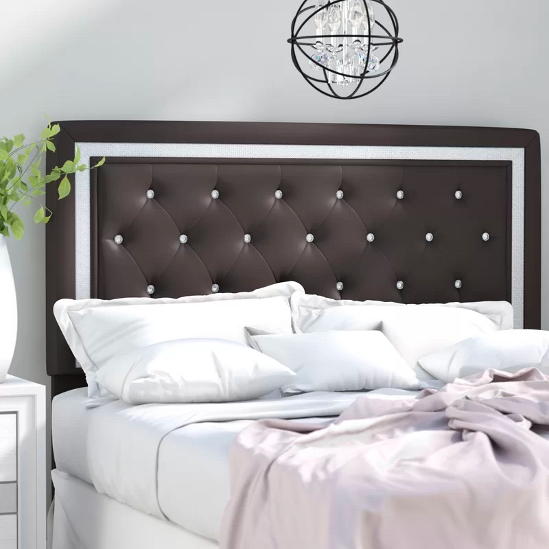 Crystal Tufted Faux Leather Headboard, White Tufted Faux Leather Headboard