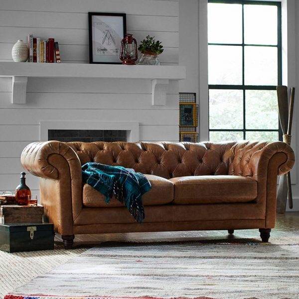 51 Tufted Sofas That Make Everyday, Tufted Rolled Arm Sofa Blue