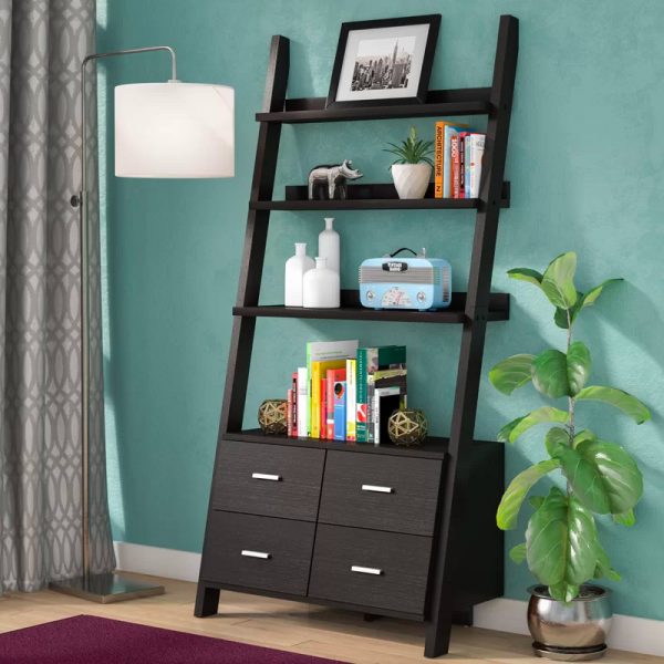 Leaning Bookcase With Storage Flash, Ladder Bookcase With Cabinet