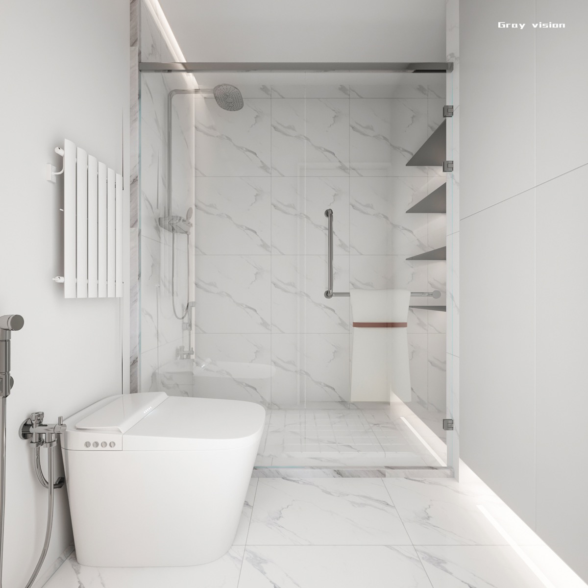 Ultra Minimalist Bathroom Design With, White Marble Tile Bathroom Ideas