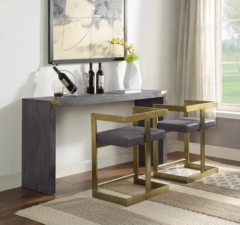 Elegant Sophisticated Console Table, Metal Sofa Table With Stools