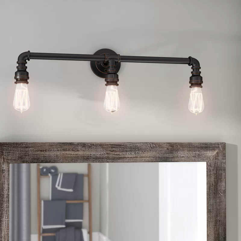 Industrial Pipe Shaped Bathroom Vanity, Edison Bulb Vanity Light
