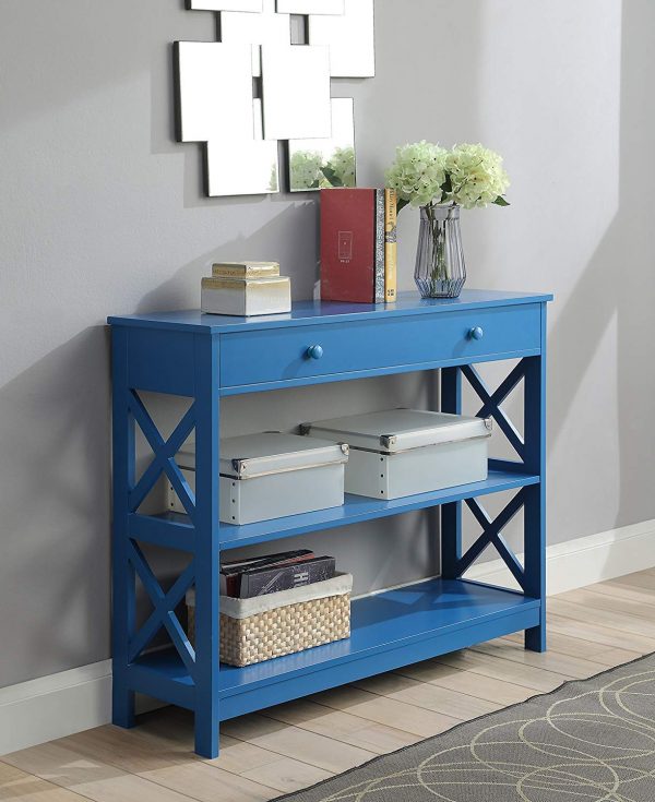 Entry Hall Table With Storage, Blue Console Table With Shelves