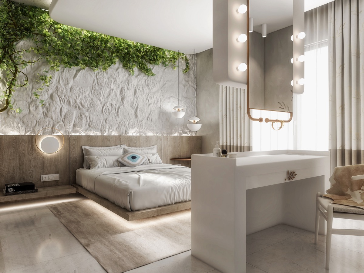 White And Plant Themed Room - The plant will help to make the room feel ...