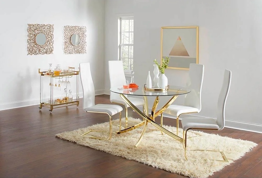Cute Gold Round Glass Dining Table Set, Round Glass Dining Table Set 4 Chairs