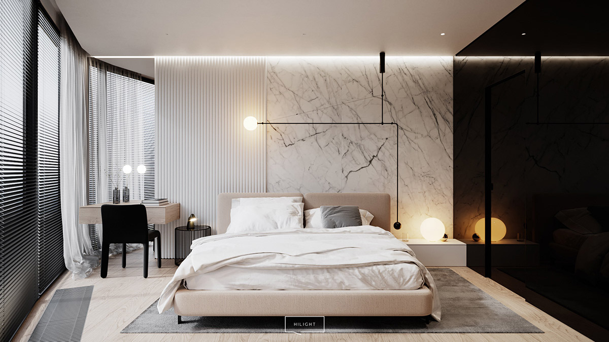 Marble Bedroom Feature Wall Interior, Marble Bed Frame