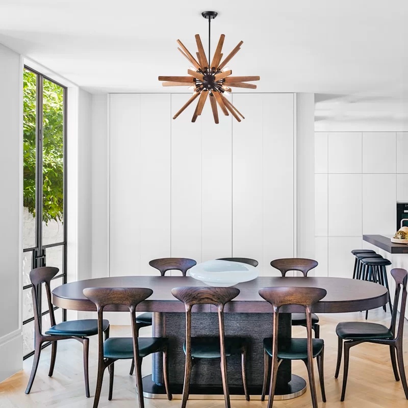 Mid Century Modern Wood Sputnik, Mid Century Modern Dining Room Chandelier