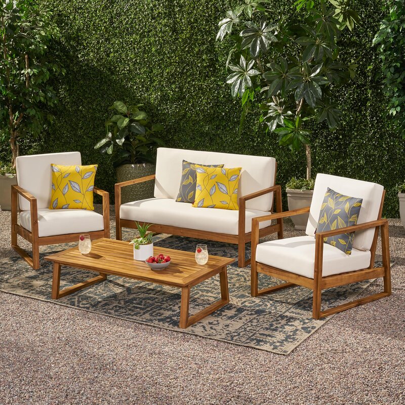 Cushions Solid Acacia Wood Interior, Antonia Modern Outdoor Wood Patio Chair With Cushions Set Of 4