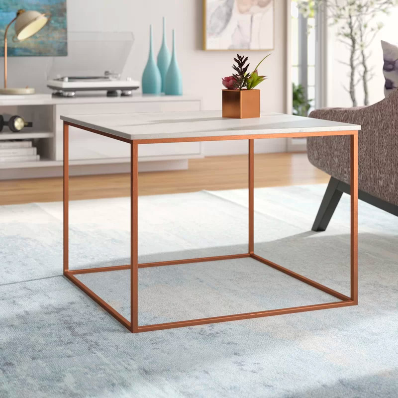 Metal Coffee Table Rose Gold Legs, White Marble Top Desk With Gold Legs