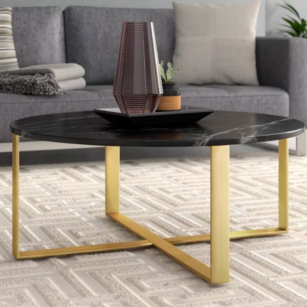 Waiting Room Lounge or Beauty Salon Verona Rectangle White Marble Stone Effect Coffee Table with Black Sleek Metal Legs for Living Room 