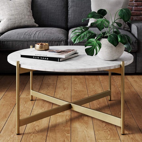 Round Marble Coffee Table With Gold, Marble Circle Coffee Table