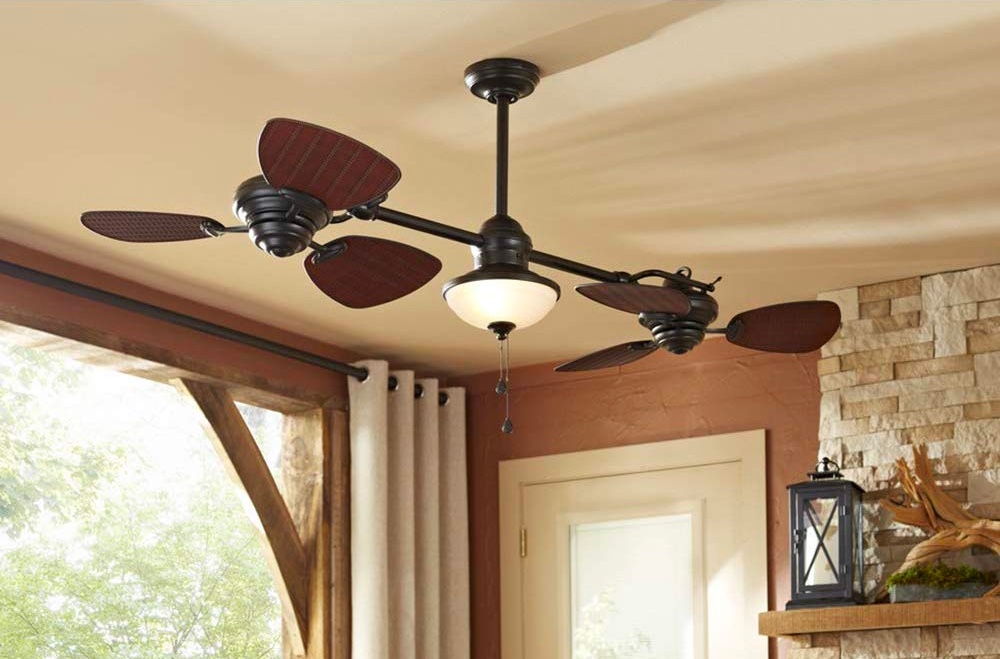Twin Ceiling Fan With Light Double, Light Brown Wood Ceiling Fan
