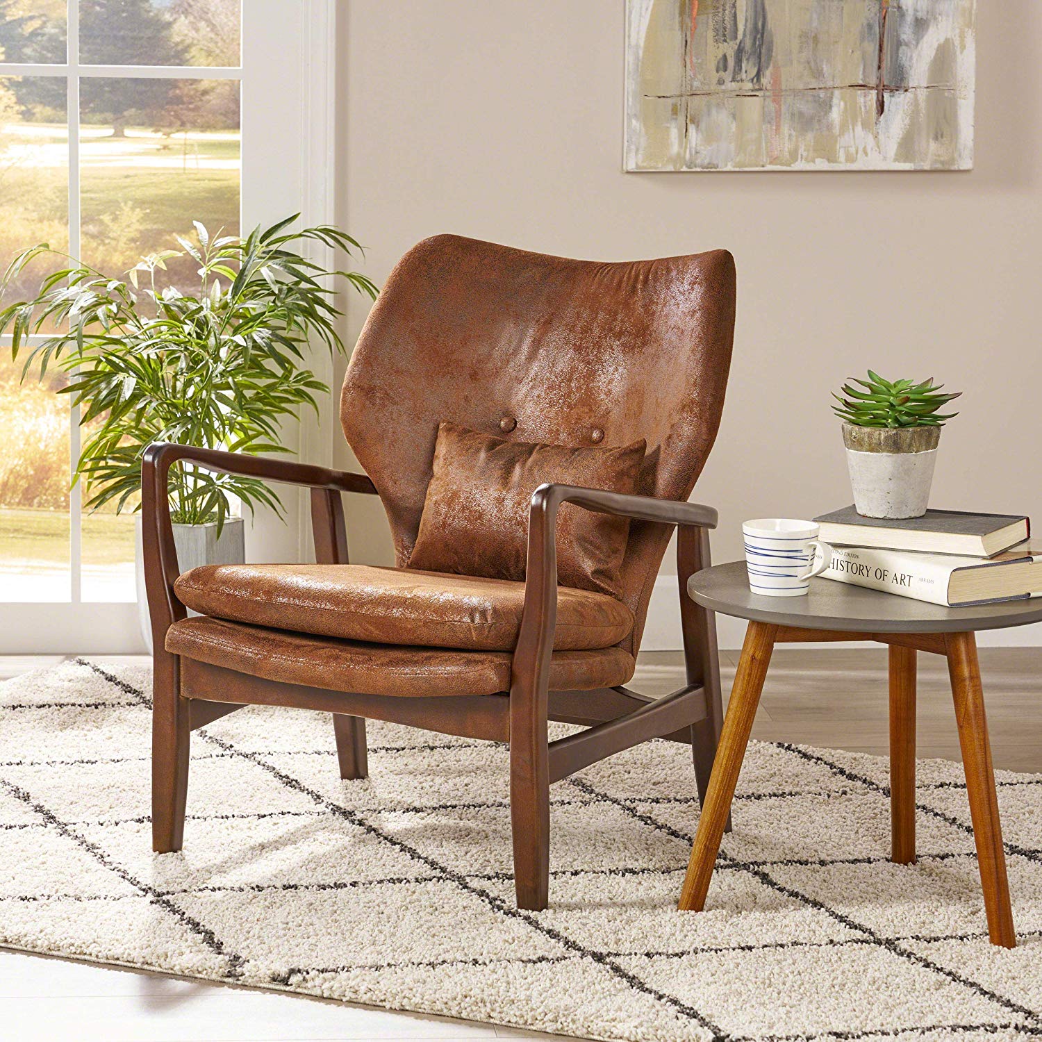 Rustic Armchair With Distressed Leather, Rustic Leather Armchair