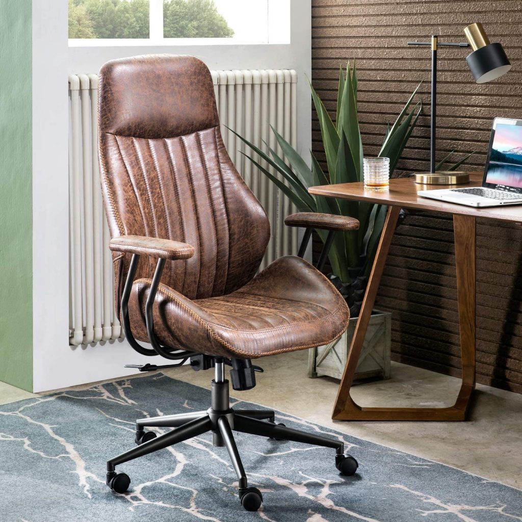 Modern Brown Leather Office Chair Home Office Executive Chair Retro ...