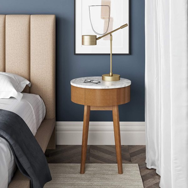 51 Bedside Tables That Blend, Round Night Table With Drawer