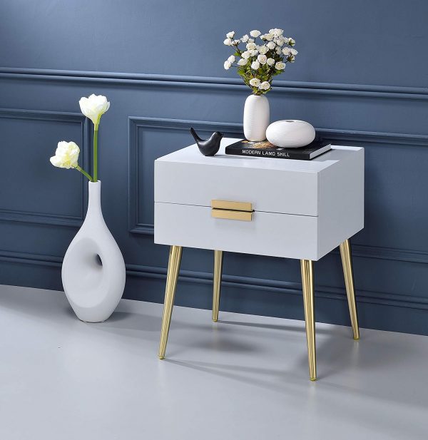 Side Table With Gold Metal Inlay Detail Dark Wood Bedside Table 