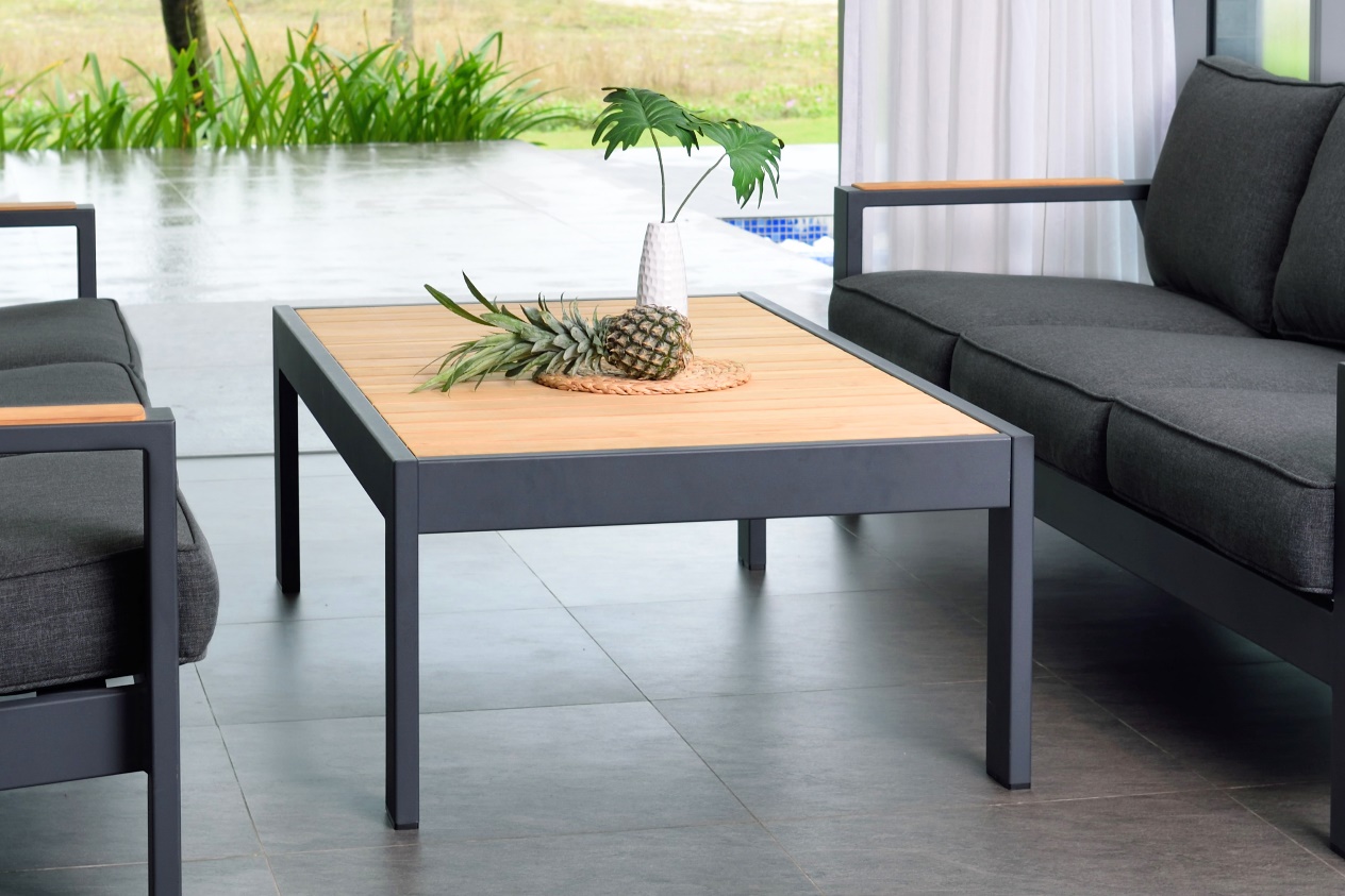 Luxury Modern Teak Outdoor Coffee Table Wood Top With Matte Black Base Indoor Patio Furniture Inspiration Interior Design Ideas - Indoor Outdoor Patio Set