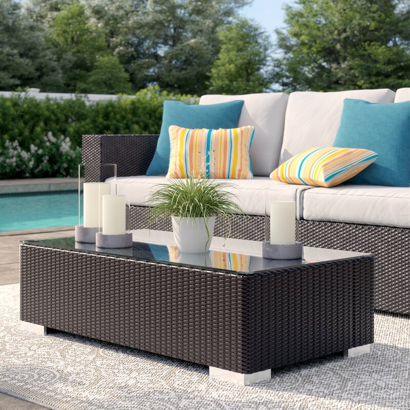 Outdoor Wicker Coffee Table With Modern, Outdoor Wicker Coffee Table With Glass Top