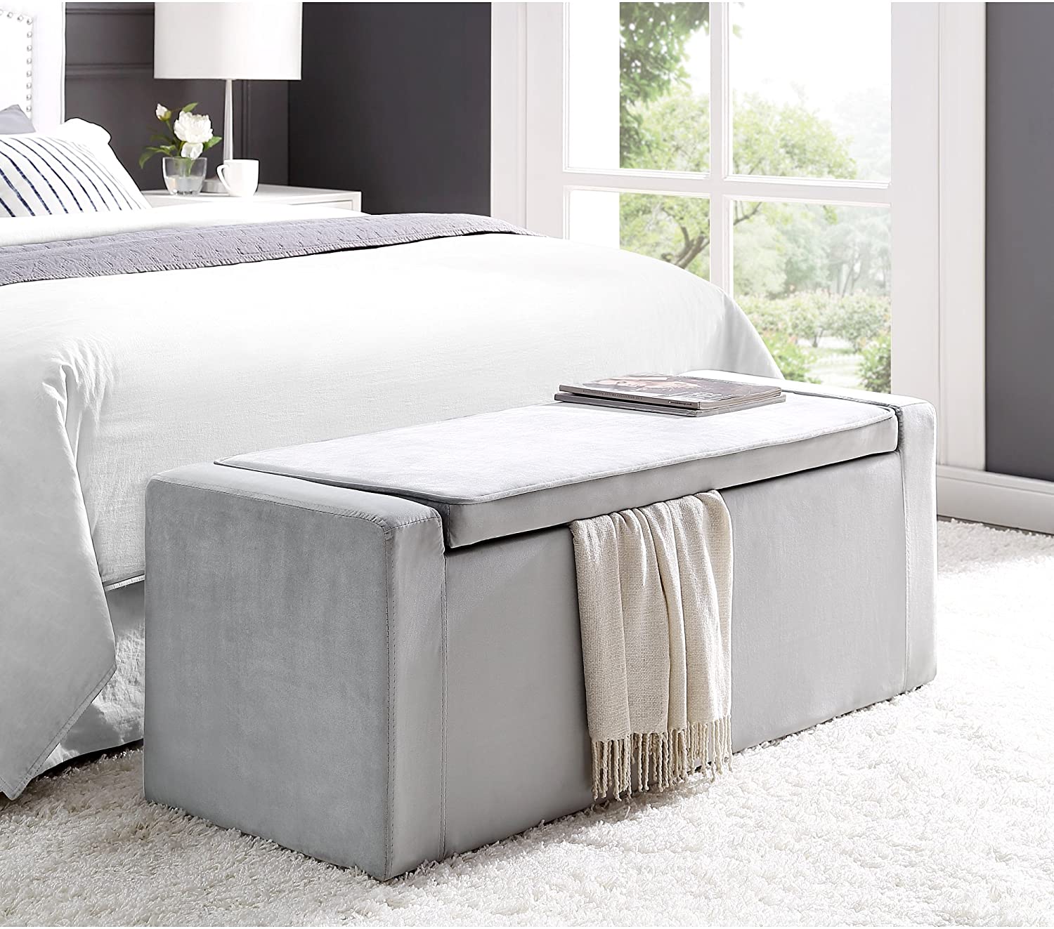 Velvet Upholstered End Of Bed Storage, Bed Storage Bench Black