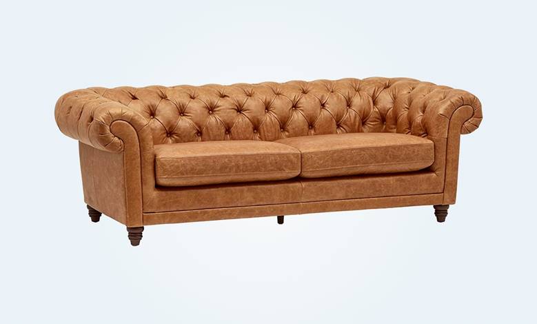 Camel Leather Chesterfield Sofa With, Tufted Camel Leather Sofa