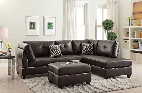 Leather Corner Sectional With Ottoman, Brown Leather Nailhead Sectional