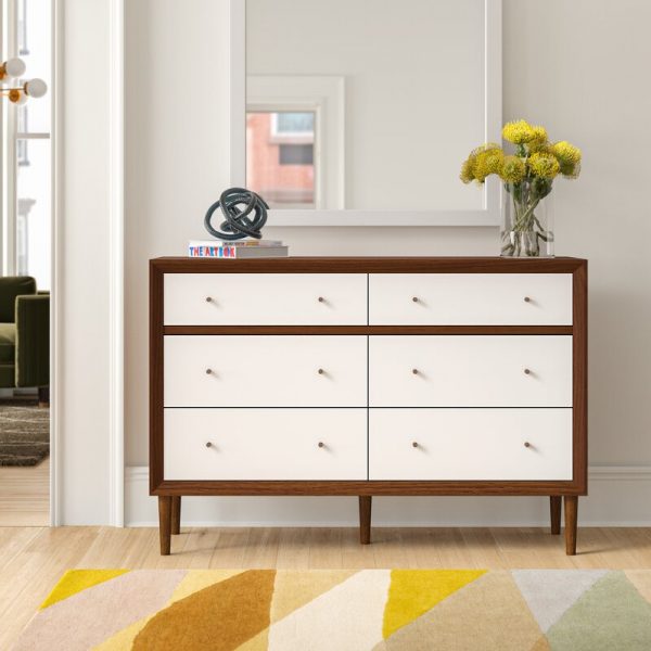 51 Dressers That Strike The Perfect Mix, Modern 6 Drawer White Bedroom Dresser For Storage In Gold Color