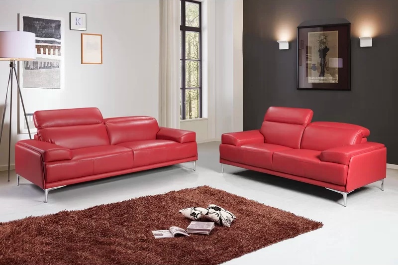 Red Leather Sofa Set With Adjustable, Red Leather Sofa Design Ideas