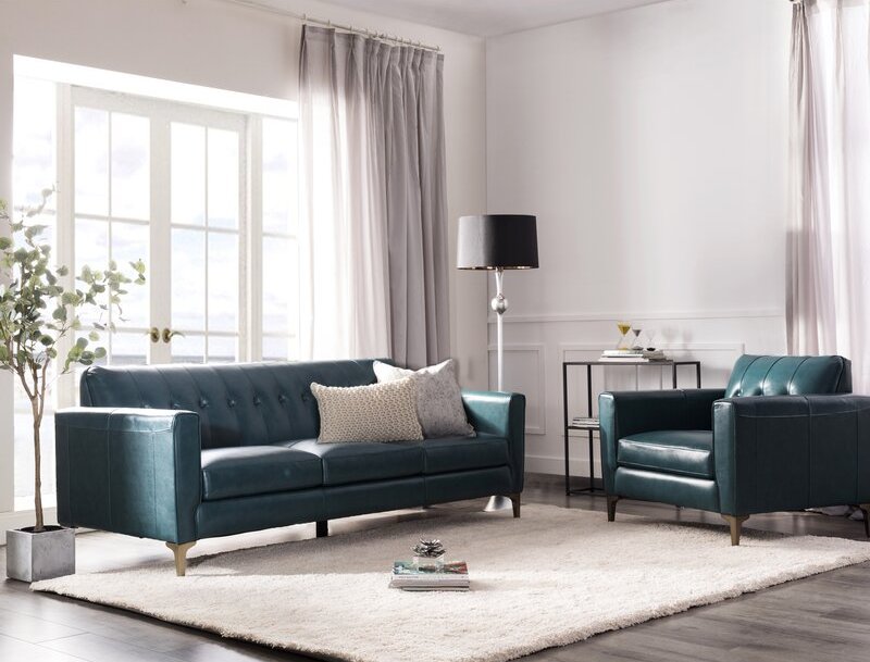 Teal Leather Sofa With Matching Chair, Teal Leather Sofa