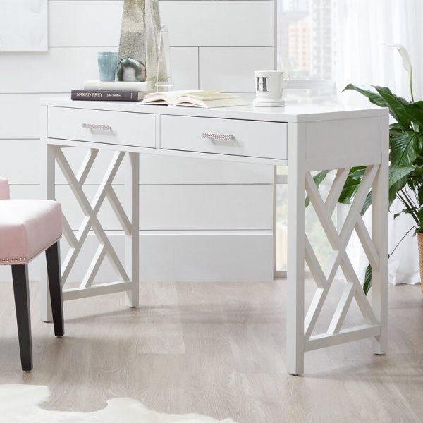 51 White Desks To Brighten Your, Modern White Writing Desk With Drawer Shelf Wood Top Metal Frame