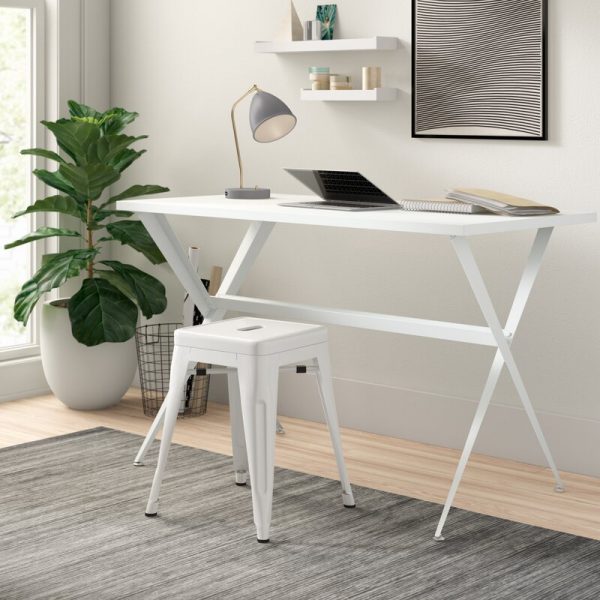 51 White Desks To Brighten Your, Elegant Writing Desk With Drawer And Shelf