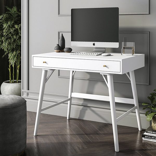 51 White Desks To Brighten Your, Elegant Writing Desk With Drawers And Shelves