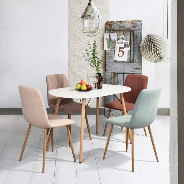 Small Mid Century Modern Kitchen Table with White Top and Wood Legs 600x600 - بهترین چیدمان میز ناهار خوری در فضای کم