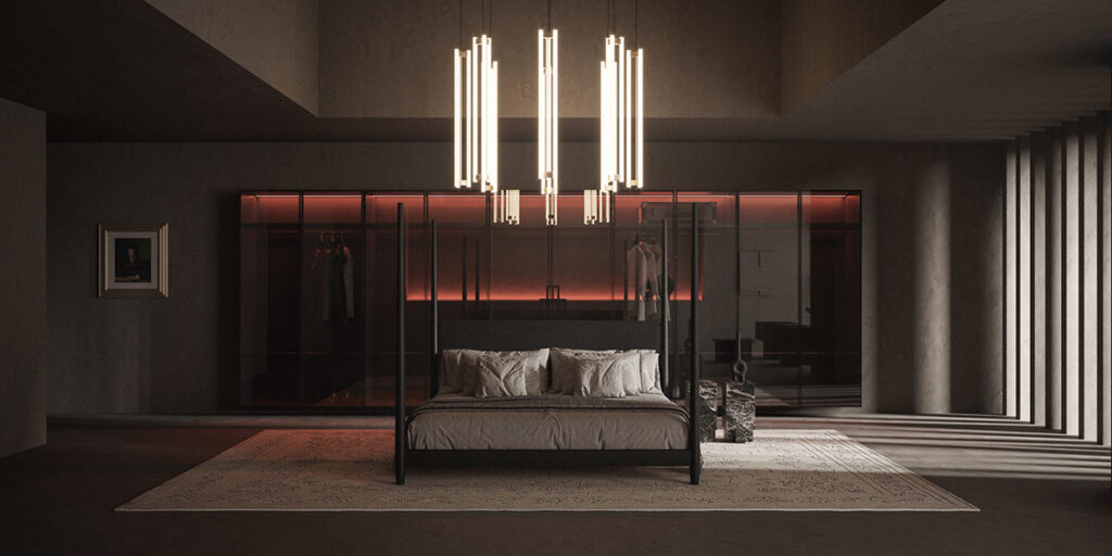Spacious Dark Interiors With Ruby Red Accents
