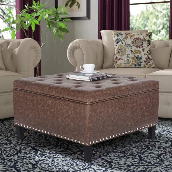 51 Tufted Ottomans And Stools That, Brown Leather Ottoman Coffee Table With Storage