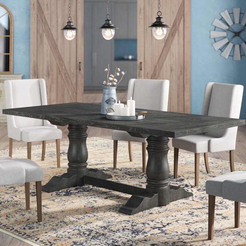 Rectangle Double Pedestal Dining Table, Head Of Table Dining Room Chairs Wayfair Taiwan