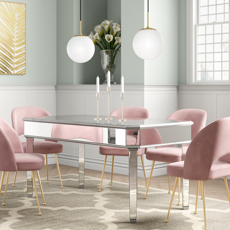 Rectangle Mirrored Dining Table With, Pink Dining Table