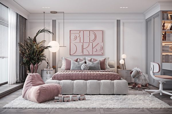 pink and grey kids room | Interior Design Ideas