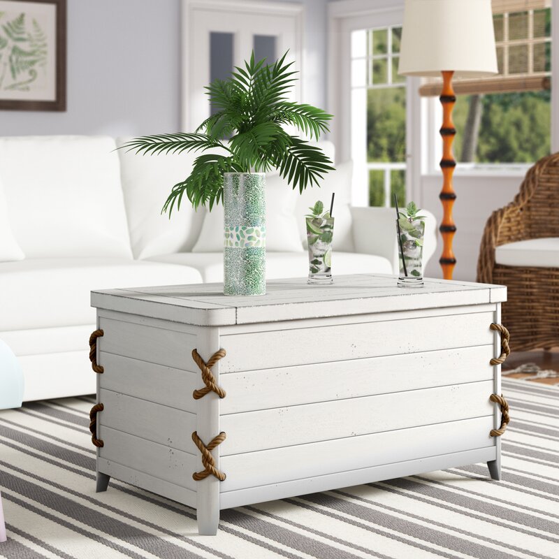 Coastal Small Trunk Coffee Table, Small Wood Trunk Coffee Table