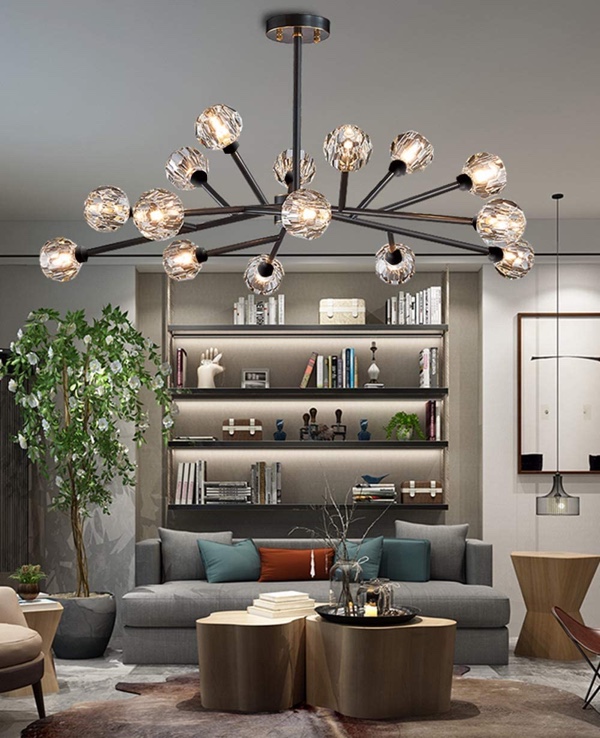 Industrial Modern Crystal Chandelier, Modern Living Room Chandelier Ideas