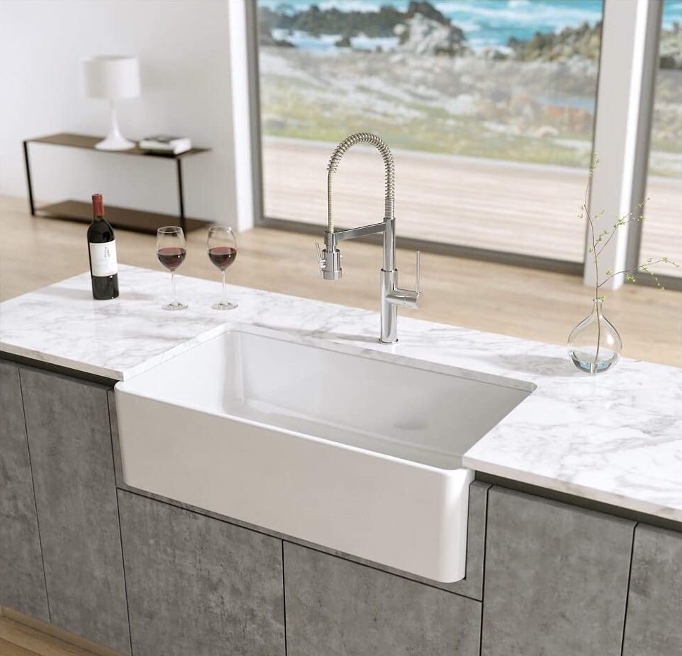 33 Inch White Farmhouse Sink For Stylish Modern Kitchens Smaller Design For Compact Kitchen Island Interior Design Ideas