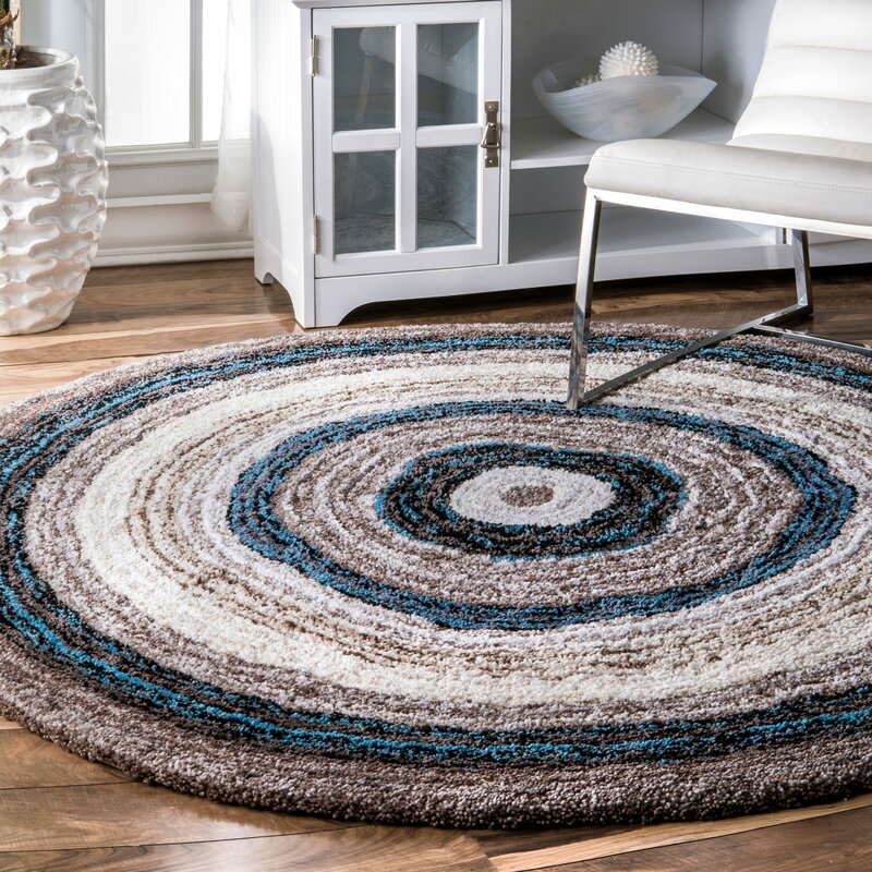 Turquoise Brown 6 Feet Round Area Rug, Brown Circle Area Rug